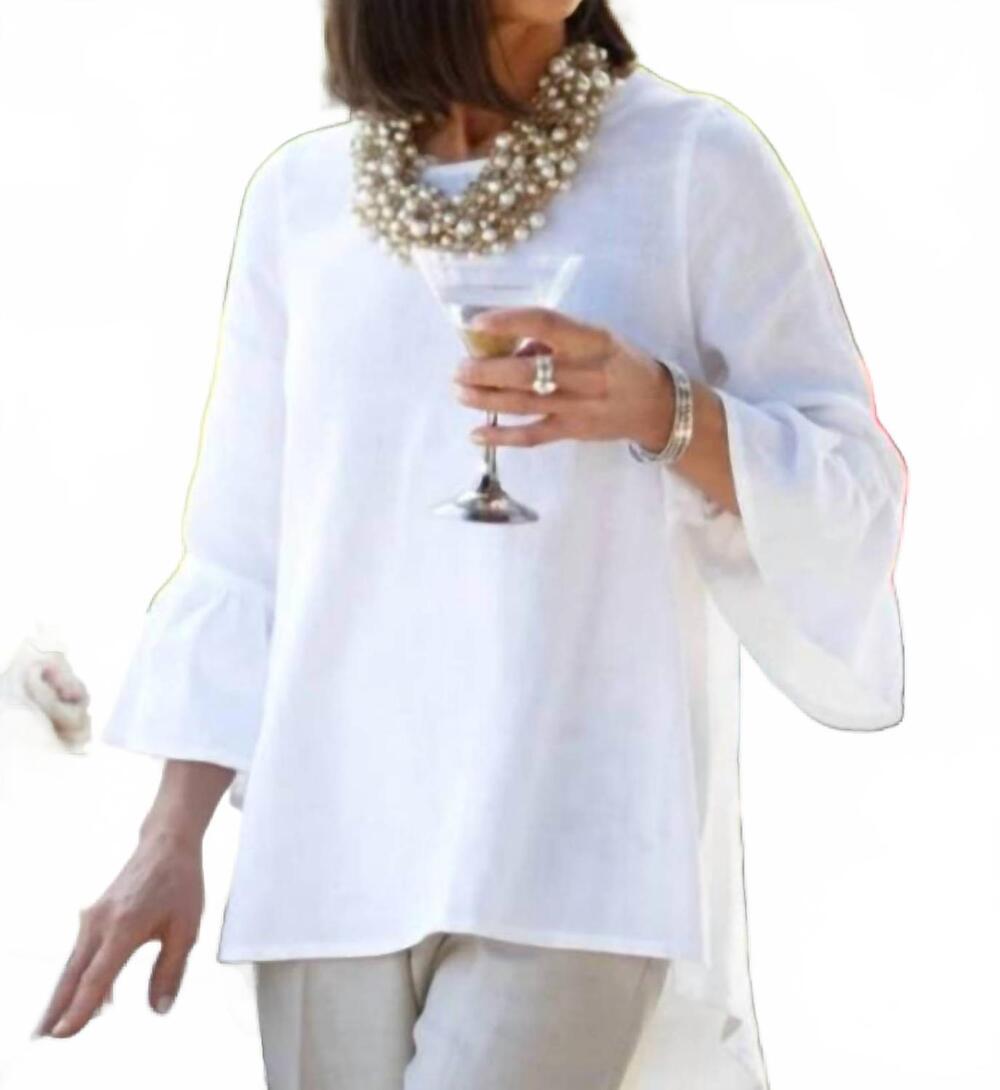NEW CROWN LINEN bella linen blouse in white